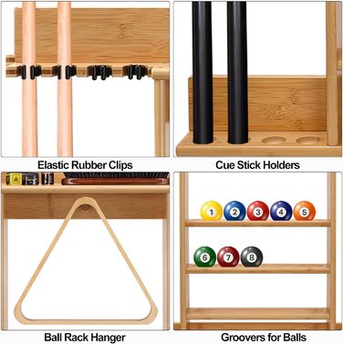 Стенд для київ (8 шт.) та м'ячів, бамбуковий, аксесуар для більярдного столу