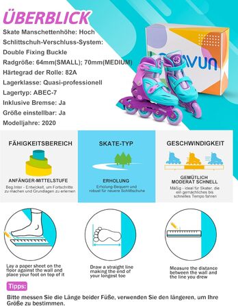 Дитячі ролики Inliner Kinder з регулюванням розміру 26-29, 29-34, 30-35. Ролики для дівчаток з колесами 82A PU, фіолетового кольору.
