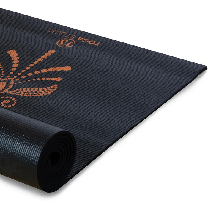 Килимок для йоги Von Yoga Studio з малюнком Мандала, 183x61 см, 6 мм, антиковзаючий, міцний, PVC, золотий Hamsa