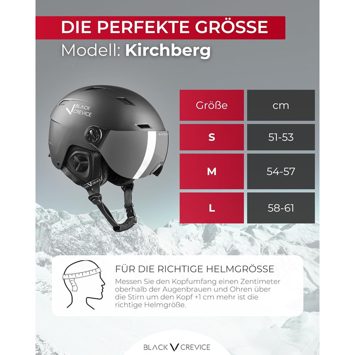 Шолом гірськолижний BLACK CREVICE Kirchberg з візором та вентиляційними отворами - дихаючий шолом для чоловіків та жінок