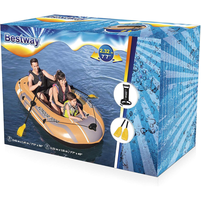 Надувний човен Bestway Kondor 3000, 232x115x36 см, комплект