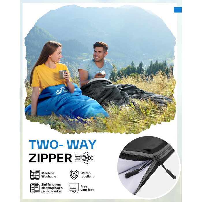 Сплячий мішок Sportneer 190x85 см: літній, легкий, водонепроникний, для кемпінгу, походів, подорожей, чорний