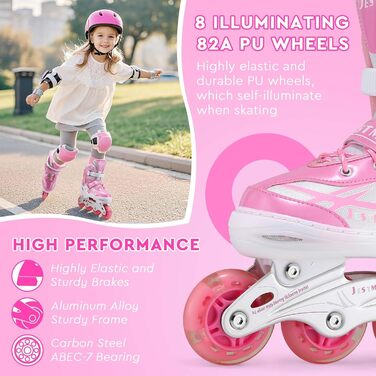Дитячі ролики для дівчаток, регульовані, рожеві. Ролики для катання в приміщенні та на вулиці. Розмір M (EU 32-36)