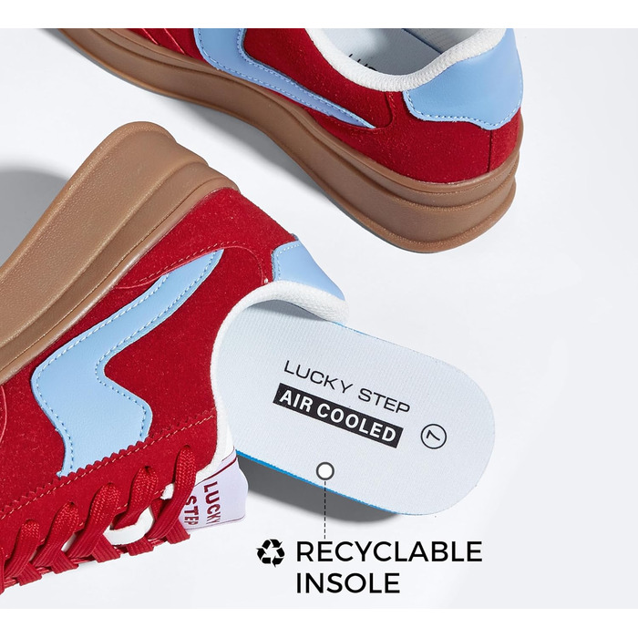 Жіночі кросівки на платформі LUCKY STEP – модні масивні кросівки, зручні шнурівки для повсякденного носіння та прогулянок з прошитими деталями, чорно-білі (червоно-сині, 36 EU)