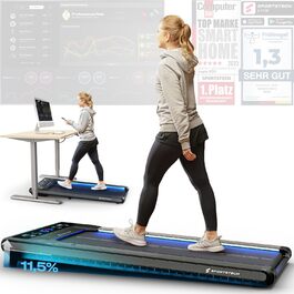 Біговий тренажер Sportstech для дому, ходьбовий килимок, 1-8 км/год, тренажер під стіл, нахил 11,5%, тихий, з підключенням до додатку, вантажопідйомність 120 кг, компактний, LCD дисплей, для дому, sWalk сірий