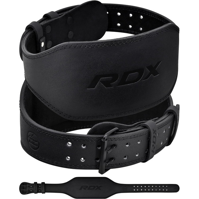RDX Шкіряний пояс для пауерліфтингу та фітнесу, 6 дюймів, регульований, чоловічий та жіночий, чорний, розмір M (обхват 61-74 см), з пряжкою, для тренувань і бодібілдингу