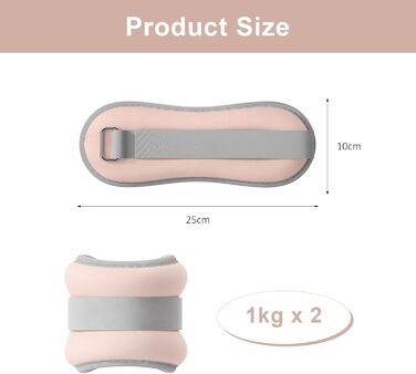 Важкі манжети для ніг та рук, 1 кг, рожеві - для пілатесу, йоги, ходьби, бігу, аеробіки