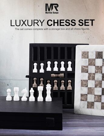 Шаховий набір з мармуру для дорослих, ручної роботи, 32 фігури, 2 додаткові королеви, коробка для зберігання, подарунок, декор (Кораловий & Темно-коричневий) (Білий & Океанічний)