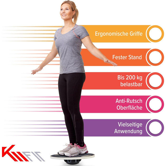 Дерев'яна баланс-борд KM-Fit для координації та рівноваги | Тренажер для рівноваги з ручками | Індоор-борд для фітнесу та реабілітації