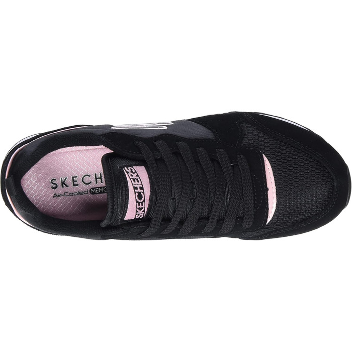 Кросівки жіночі Skechers Og 85 Step N Fly чорного кольору з замші, сітки та Duraleather, рожева окантовка, 35.5 EU