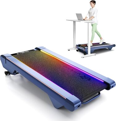 Бігова доріжка UREVO Smart Walking Pad з нахилом 14% для дому, підстільна, розширена бігова поверхня, LED-пульт, тиха безщіткова, швидкісне підсвічування, синій колір