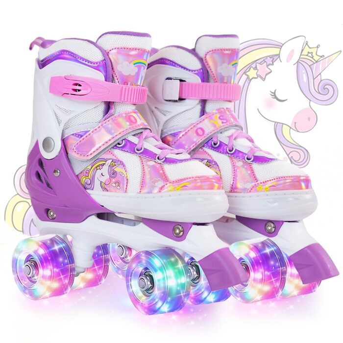 Ролики для дівчаток та хлопчиків, ролики для дітей, регульовані ролики з 8 світлодіодними колесами, розміри S (EU28-31), фіолетові