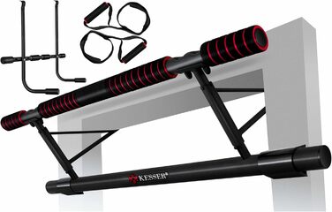KESSER® Турнік 4-в-1 Преміум з DIP-станцією та канатами, розкладний, без свердління, для дому, CrossFit, червоний