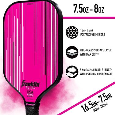 Професійна ракетка для піклболу Franklin Sports Signature Series з покриттям MaxGrit, турнірна, USAPA сертифікат