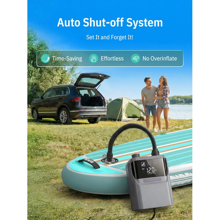 Електричний насос Niphean для SUP-дощок та автомобільних шин, 50 PSI, з подовженим кабелем зарядки 300 см та сумкою для зберігання