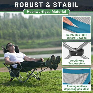 WEJOY Кемпінговий стільчик 2-в-1, складний, з регульованою спинкою та підставкою для ніг, розслаблюючий крісло-лежак з тримачем для напоїв, стільчик для риболовлі на відкритому повітрі, для кемпінгу, сітка, 1 шт., блакитний/сірий