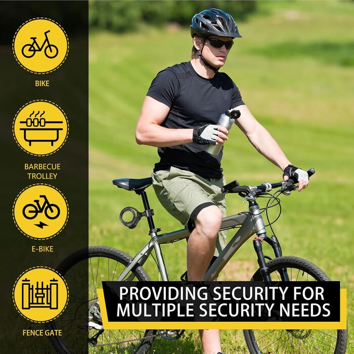 Замки для велосипеда з кодом 12 мм/120 см, антикрадійний трос, 5-значний код, вологостійкий, для велосипеда, електровелосипеда, дитячої коляски, драбини (чорний)