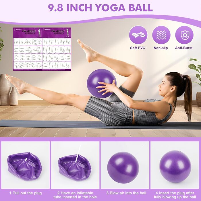 Набір для пілатесу: кільце, еластичні стрічки, м'яч, диски для ковзання. Комплект для фітнесу вдома з інструкцією. (Чорний, посилений, фіолетовий)