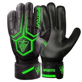 Воротарські рукавиці Sportout Fingersave дитячі та дорослі, футбольні рукавиці з захистом пальців, чорно-зелені, розмір 7