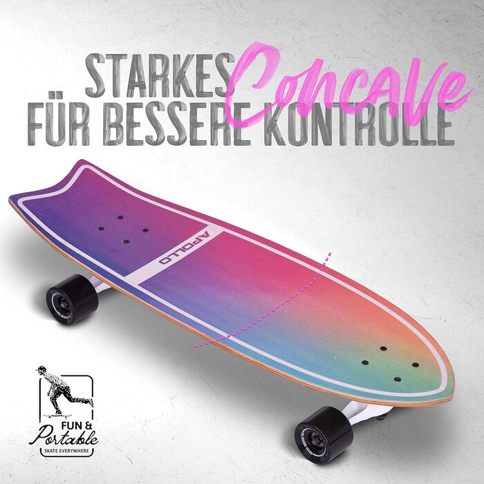 Surfskate Apollo Surfskate Pro Midi Longboard Rainbow: Дошка для серфінгу на асфальті, для дорослих та дітей від 6 років, преміум якість