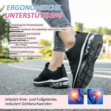 Жіночі кросівки для фітнесу та бігу Laufschuhe (42 EU, чорно-білі) з амортизацією та підтримкою стопи
