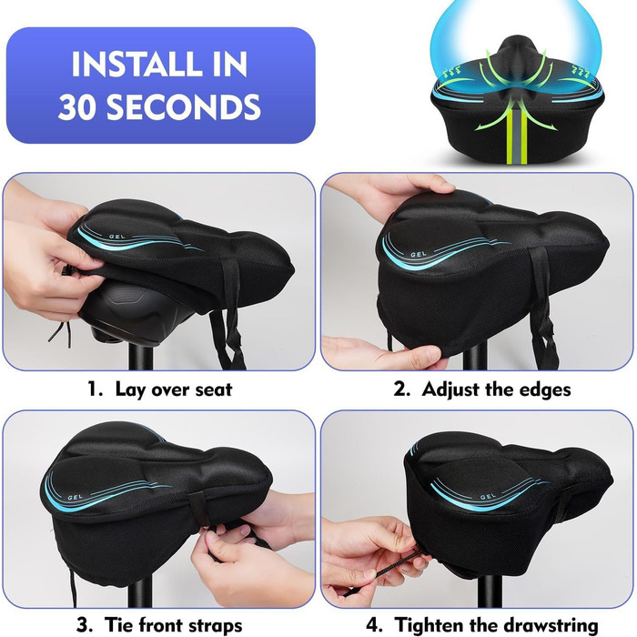 Покриття на велосипедне сідло, водонепроникний чохол для сідла, 27.5 * 23.5 см, м'яке сідло з відбиваючими смугами, підкладка для електровелосипеда, тренажера, спінбайка, блакитне