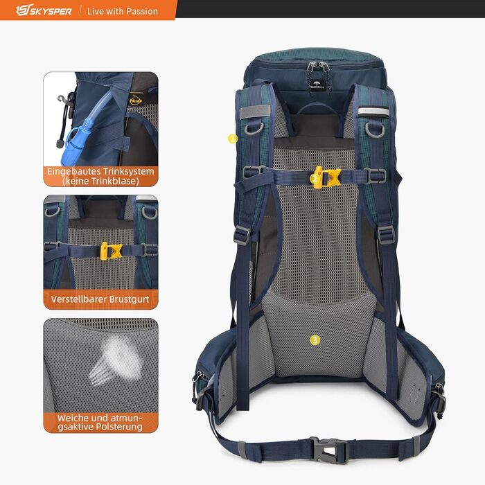 Рюкзак для туризму SKYSPER Alpen30 30 л, з вентиляцією спини, сітчастою спинкою, для гірських походів, синій