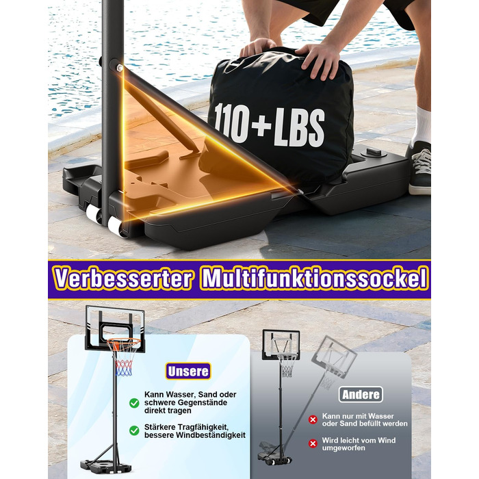 Баскетбольний кошик для вулиці дитячий, 107-213 см, зі стійкою та колесами, регульована висота, ударостійка PC-стінка, сірий. Подарунок для дітей