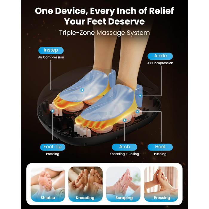 Масажер для ніг Shiatsu з підігрівом COMFIER - для діабету, п'яткової шпори, офісу. Розмір до 46.