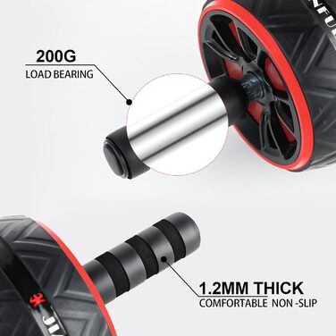 Ролер для пресу AB Roller - тренажер для пресу з килимком для колін - неслизьке обладнання для тренування пресу вдома - підходить для початківців та професіоналів (чорний та червоний)