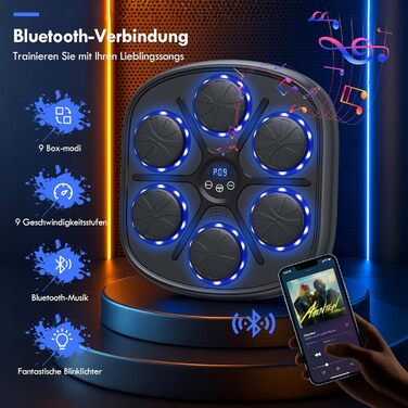 Музична бокс-машина для дорослих і дітей, Bluetooth, з LED підсвічуванням, боксерськими рукавичками, 9 режимами швидкості та лічильником ударів, електронний тренажер для боксу