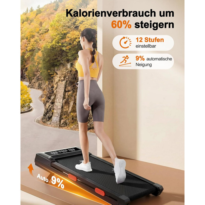 Бігова доріжка Lacuffy Walking Pad з нахилом для дому та офісу, керування через додаток, AI-тренування, підтримує до 136 кг, 90 см, чорна