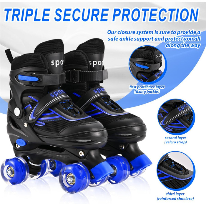 Дитячі ролери Duzskj для хлопчиків та дівчаток, регульовані, з підшипниками, чорний & фіолетовий (L, чорний & синій)
