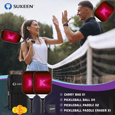 Набір ракет для піклболу Sukeen: 2 ракетки з фібергласовою поверхнею, для чоловіків та жінок, рожево-червоний колір