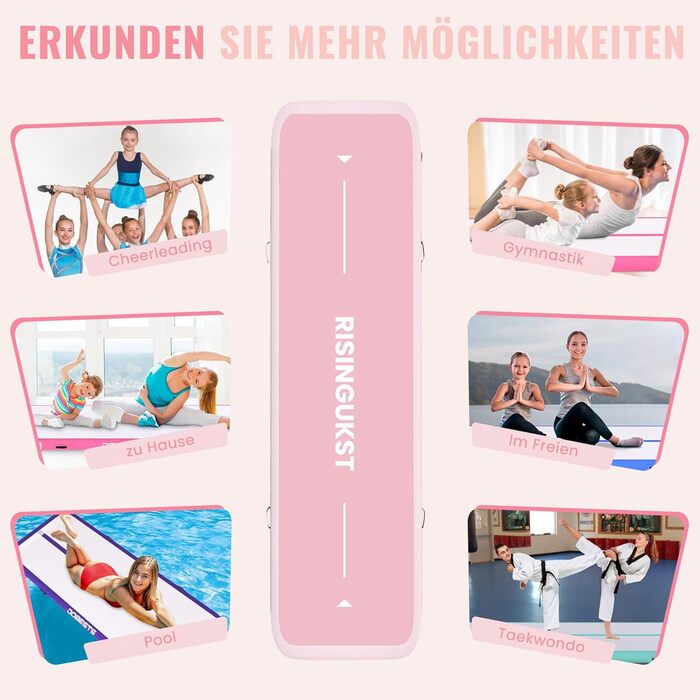 Надувна гімнастична матка Air Matte Track - 600x100x20 см (зелена та рожева) з повітряним насосом