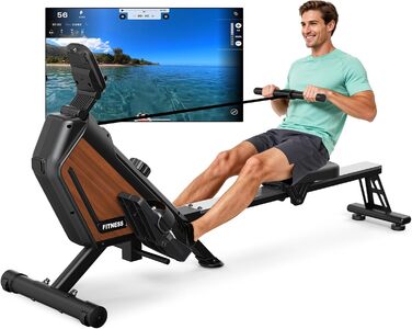 Магнітний тренажер для дому з регулюванням опору (16 рівнів), тихий (<30dB), складаний (0,28м²), синхронізація з Kinomap APP, максимальне навантаження 160 кг - ідеальний для кардіотренувань та загальної фізичної підготовки, з імітацією текстури дерева