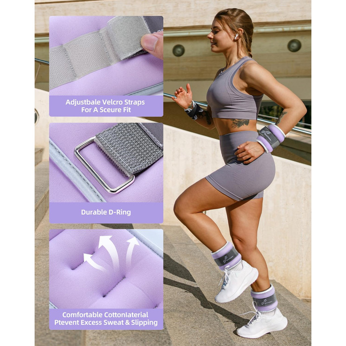 Утяжелители для рук и ног Sportneer 3кг (пара) фиолетовые - манжеты для фитнеса, бега, силовых тренировок