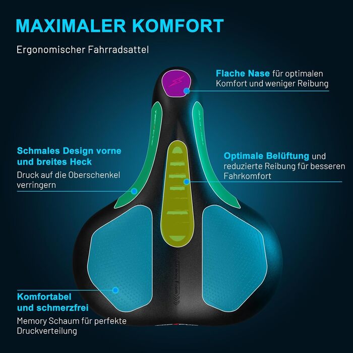 Велосипедне сідло TECHCYC з Memory Foam: комфортне, дихаюче, амортизуюче. Ергономічне сідло з підвіскою для чоловіків та жінок, 3 варіанти виконання (City)
