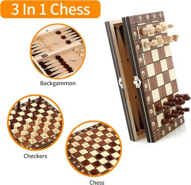 Набір для гри в шахи 3-в-1, дерев'яний, магнітний, 29 x 29 см. Шахи для дітей, для ігор, сімейних вечірок