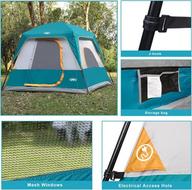 Намет кемпінговий 4-8 осіб Campingzelt Ozeanblau, водонепроникний з тентом, для кемпінгу, туризму та трекінгу, висота стелі 180 см, 240x210x180 см
