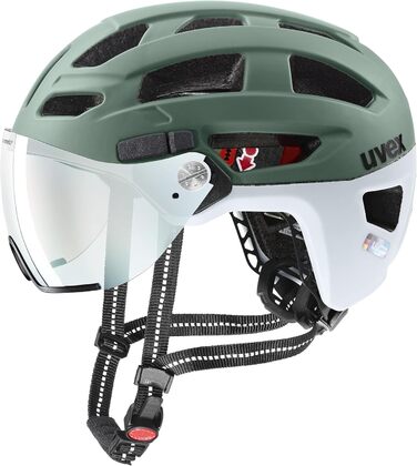 Велошолом Uvex Finale Visor V з візором і LED-ліхтарем, для міста, унісекс, мохово-зелений матовий, 52-57 см