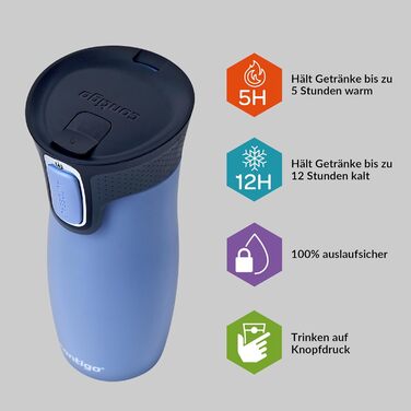 Термокружка Contigo West Loop Autoseal 470 мл, нержавіюча сталь, для кави та чаю, з кришкою від протікання, колір Earl Grey
