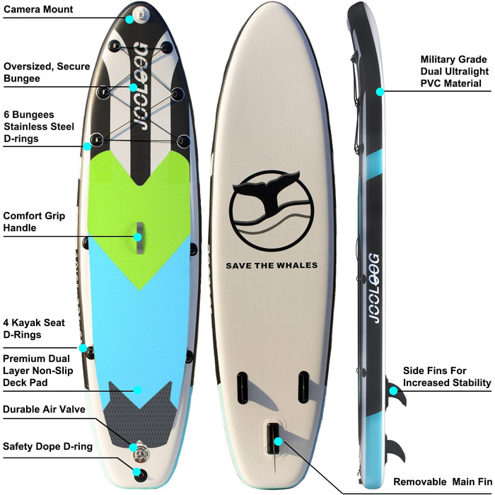 Надувний SUP-борд JOOLOOG Stand Up Paddle Board з сидінням для каяка, 320x81x15 см, чорно-синій