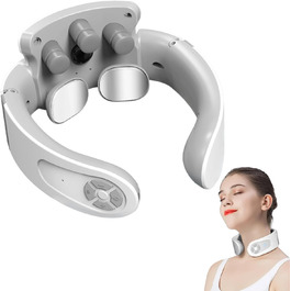 Масажер для шиї, електричний, з підігрівом 42°C, 5 режимів, 15 рівнів інтенсивності, портативний, для дому, офісу, подорожей, сірий