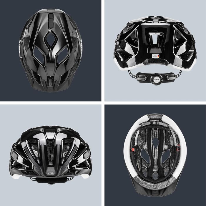 Шолом uvex active: захисний універсальний шолом для жінок та чоловіків, регульований розмір, розширюваний світлодіодним ліхтарем (чорний/білий, 52-57 см, Single)
