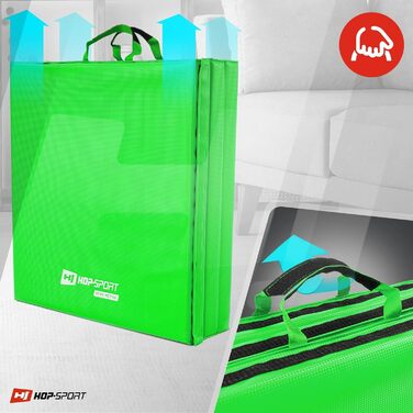 Складаний гімнастичний мат Hop-Sport 180x60x5 см з ручками та липучкою, товщина 4/5 см — килимок для фітнесу та домашніх тренувань
