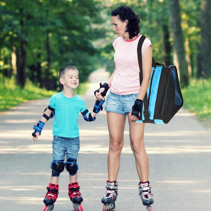 Сумка для роликових ковзанів для дітей, сумка для фігурного катання з регульованими ремінцями, сумка для ковзанів з ручками, сумка для хокею з блискавкою та відділеннями, блакитна