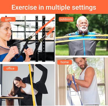 Набір еластичних стрічок для фітнесу з 4 рівнями опору, дверний анкер, 2 ручки та сумка для зберігання - для підтягувань, йоги, розтяжки, силових тренувань та покращення мобільності (з інструкцією)