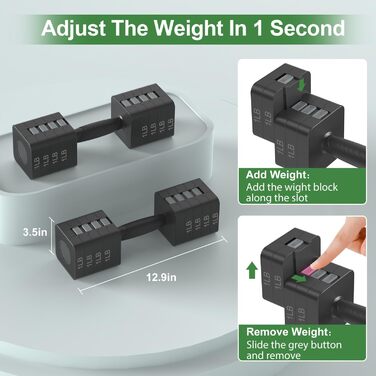 Набір гантелей Hezeyferg 10.0 кг, регульовані, 5 рівнів ваги (1.4-5.0 кг), для дому, для жінок та чоловіків