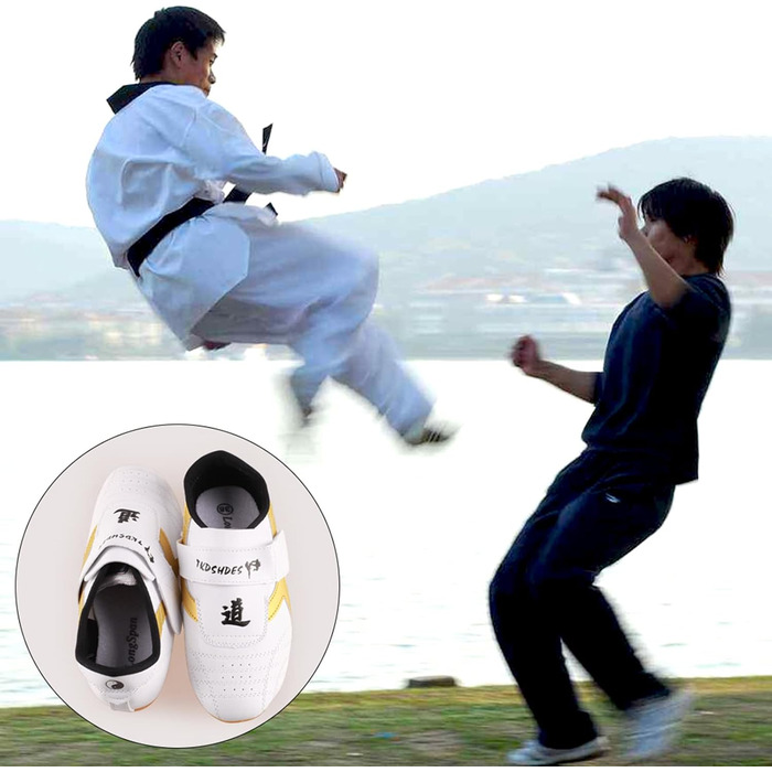 Взуття для тхеквондо Dilwe: дихаючі кросівки для кікбоксингу, тай-чі, конфу, для дорослих та дітей (34 розмір, довжина устілки 22 см)